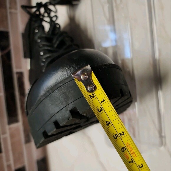 Divided H&M Boots Women 8.5 Punk Biker Hgh Block Heel Black Lace Up Y2K 90 Style - Picture 7 of 7